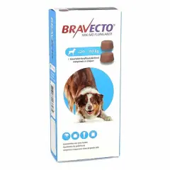 Boîte de Bravecto, une pilule pour chienne de grande taille, contenant 2 comprimés à croquer pour protéger contre les parasites.