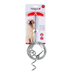 Piquet attache chien Vadigran avec câble de 4,5m. Idéal pour laisser votre compagnon en toute sécurité à l'extérieur.