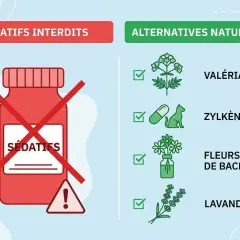 Sédation interdite pour un chien en avion. Alternatives naturelles : valériane, zylkène, fleurs de Bach, lavande.