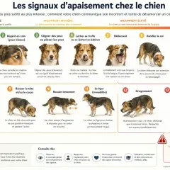 Illustration des signaux d'apaisement chez le chien, essentiels pour la zoothérapie et la compréhension mutuelle.