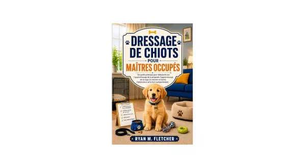 Un chiot adorable est la star de la couverture de ce livre sur le dressage, abordant l'apprentissage de la propreté et le bon comportement.