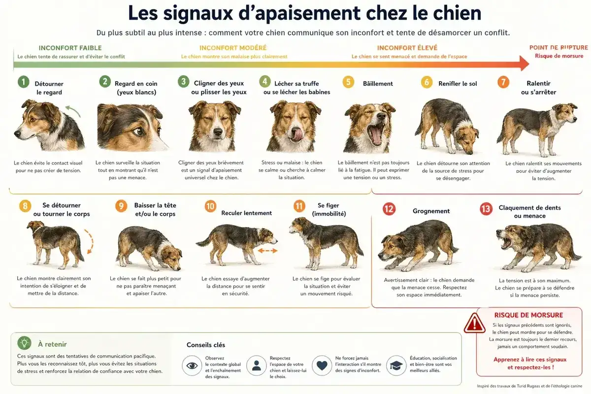 Le chien qui baille, signe d'inconfort ou de stress, est l'un des nombreux signaux d'apaisement canins.