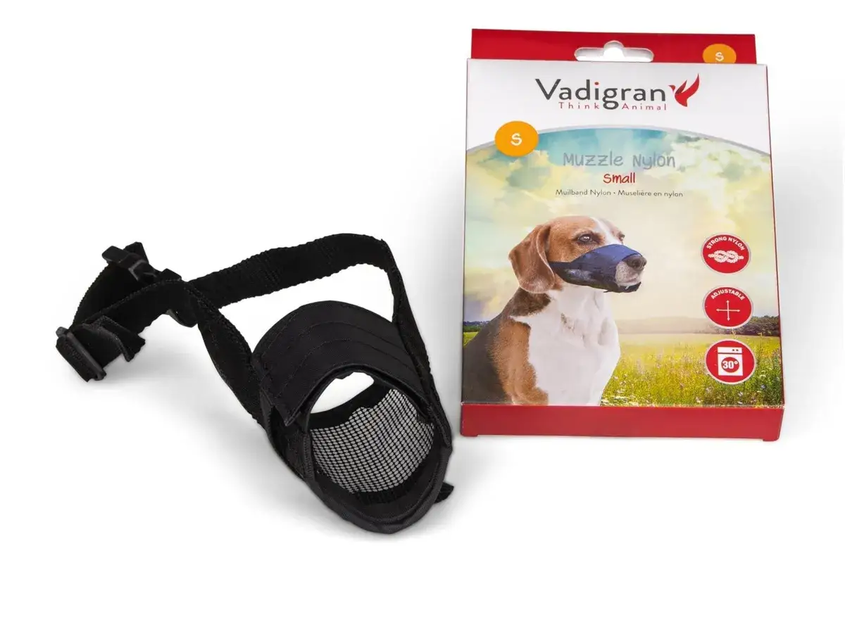 Muselière en nylon Vadigran pour chien, taille S. Confortable et ajustable, elle assure la sécurité lors des promenades.
