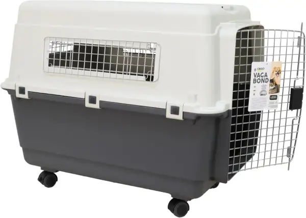 Grande cage de transport pour chien XXL, homologuée IATA, avec roulettes et porte métallique. Idéale pour les voyages de votre compagnon.